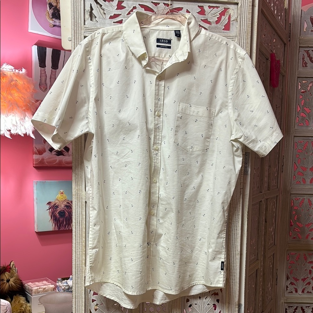 IZOF Men’s Button Down Short Shirt with Anchors Size:Large